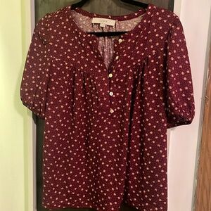 LOFT short sleeve floral print Henley blouse size M